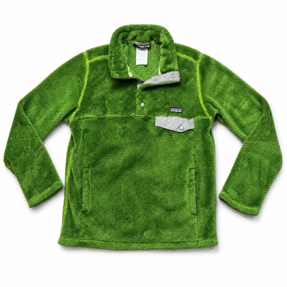 Patagonia Fleece Youth L Green Re-Tool Snap-T Gorpcore High Pile Pullover